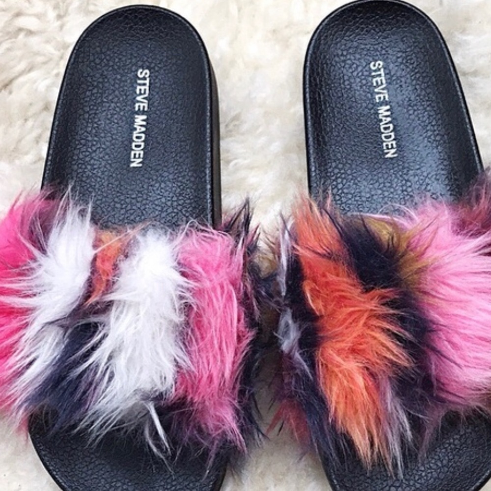 Steve Madden fur slides